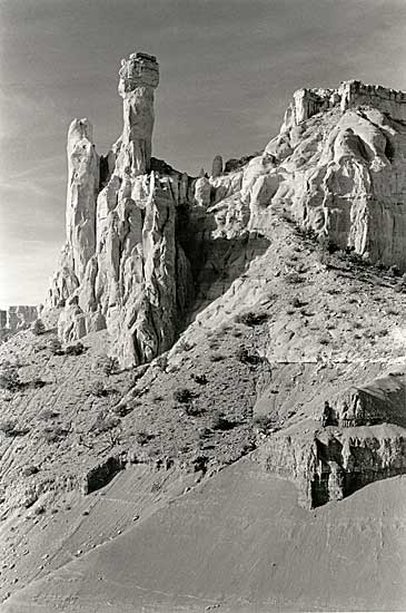 snow and large rock formations